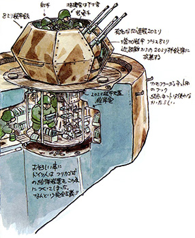 Detailed diagram of a turret on a German anti-air tower from Daydream Notes.